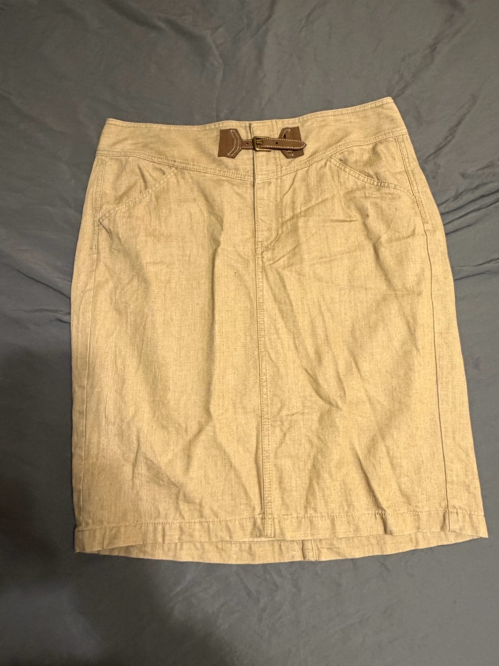 Ralph Lauren Tan Midi Pencil Skirt with Leather Buckle